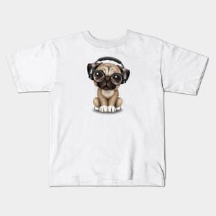 Cute Pug Puppy Dj Wearing Headphones and Glasses Kids T-Shirt